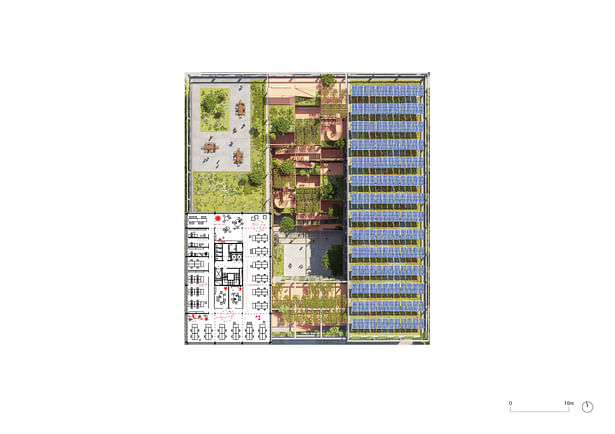 Typical floor plan tower and rooftops, original scale 1:200 © HENN