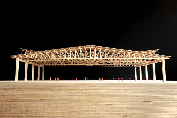 Frontal view of architectural model (1:50), showing the span of 37 meters (122 feet).