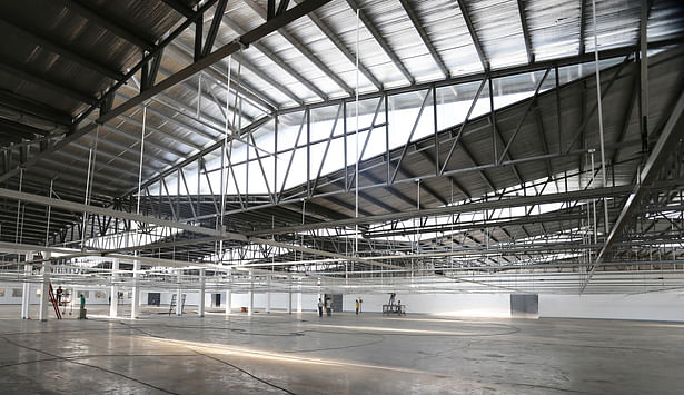 Another interior view of the rhombus- shaped skylights.