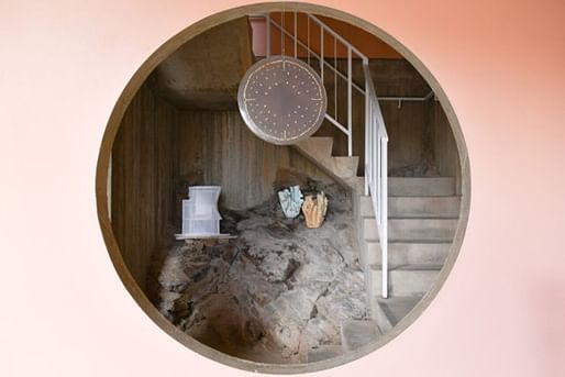 The stairwell of Arcosanti’s Craft III building features works by SO–IL, ArandaLasch, and the Tawaw Architecture Collective. (Courtesy The School of Architecture)