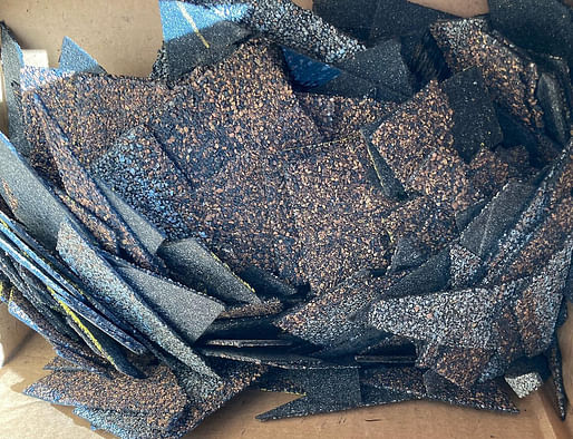 Asphalt shingle samples ahead of the mycoremediation process. Image courtesy Mycocycle