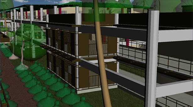 Dormitory building, close up; rendered in 3d Max