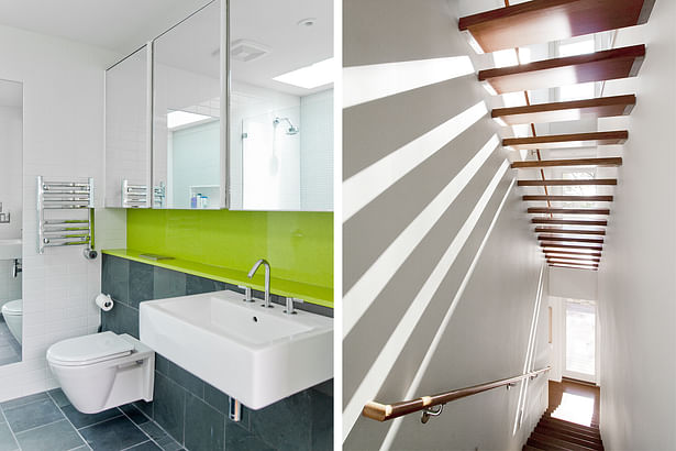 Guest Bath (Left). Stair with Open Risers (Right).
