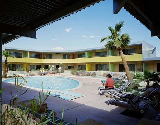 Photographer: Julius Shulman. Architects: Frey and Chambers. Premiere Apartments, 1958, color digital lightjet print, 20 x 25 inches. Collection of Palm Springs Art Museum, Museum purchase, 29-2007.29. © J. Paul Getty Trust. Getty Research Institute, Los Angeles