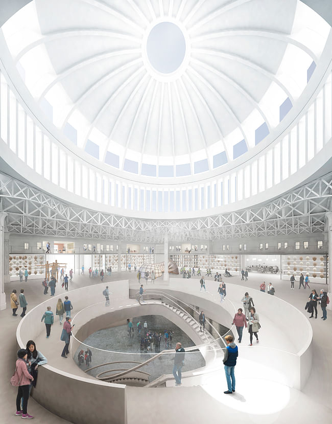 The domed ceiling and central staircase of the new Museum of London. Image credit: Stanton Williams