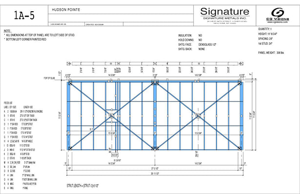 Shop drawing for steel wall panel