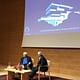 Frank Gehry and Orhan Ayyüce in conversation. Photo by Paul Petrunia