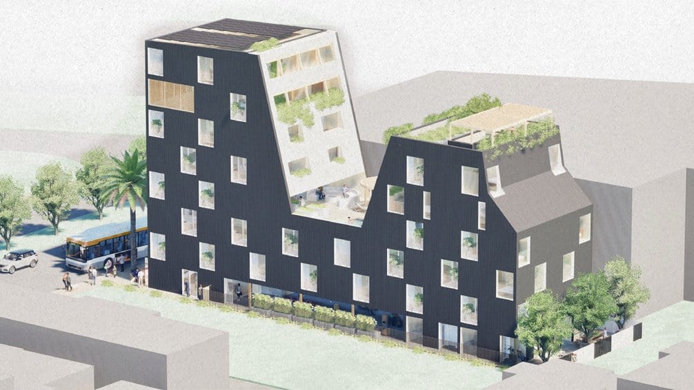 Propuesta escalonada de vivienda colectiva para una parcela urbana pequeña de Los Ángeles