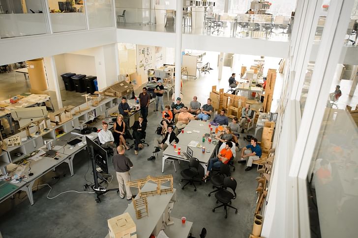 Indigo Pine (2015 DOE Solar Decathlon competition entry) students and faculty at work in Lee 3