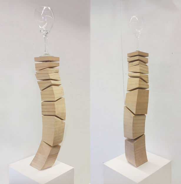 Floating Tower Medium: MDF and basswood Size: 4in x 4in x 28in