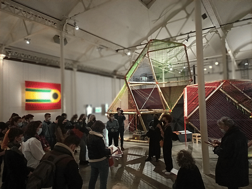 Visitors take in “Fufuzela­ – Lieu Utile,” as part of the “UFA – Université des Futurs Africains [University of African Futures]” exhibition at Le Lieu Unique in Nantes, France. Image: Yasmine Abbas