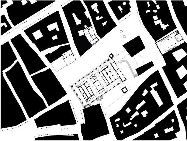 Nolli map with existing buildings and proposed addition