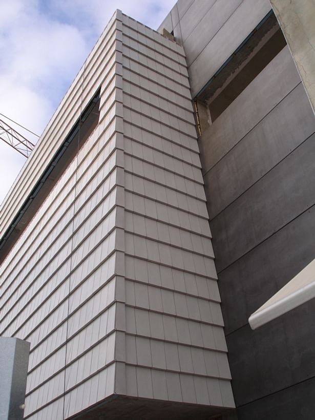 CS Plasma clay tiles facade, far right hand 90º corner.