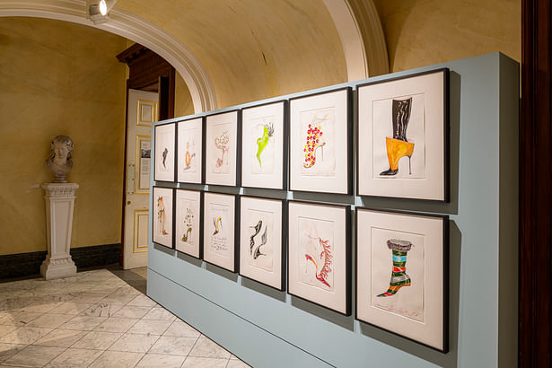 A display of Manolo Blahnik's sketches are located on the ground floor, opposite the introductory panel