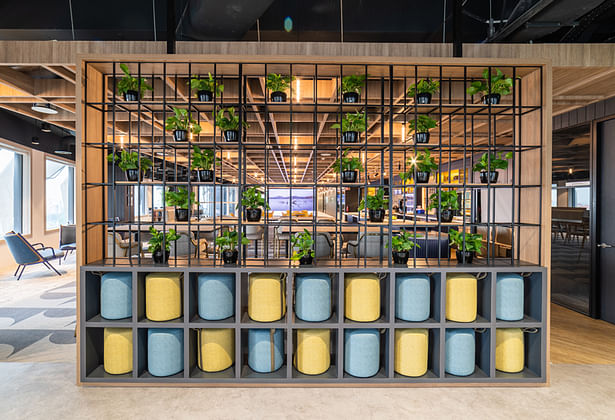 Biophilia brings colour, joy and freshness into any room. Planters like these bring nature indoors, and bring good vibes indoors. Such elements and wooden interiors allow employees to enjoy a sense of nature and improve their emotional well-being, while softening the space’s industrial elements.