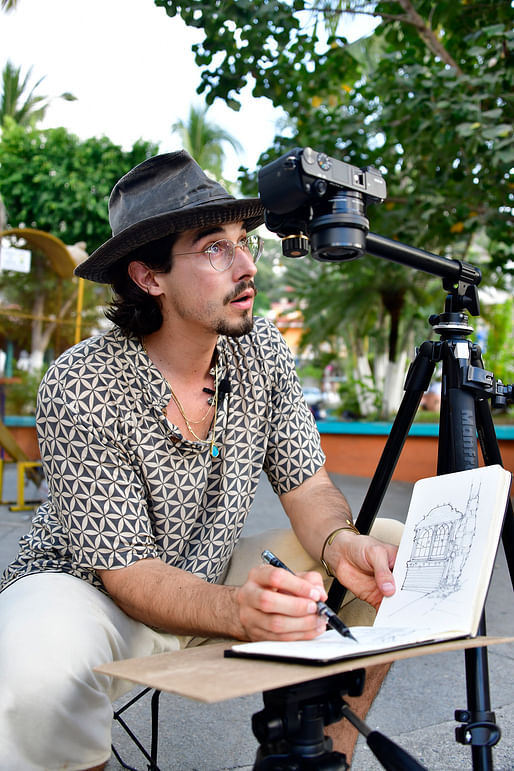 Alán sketching in Sayulita, Mexico. Image courtesy of Alán Ramiro Manning.
