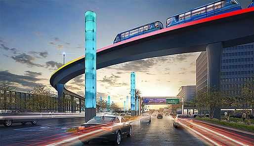 Rendering of the people mover train heading into Los Angeles International Airport.