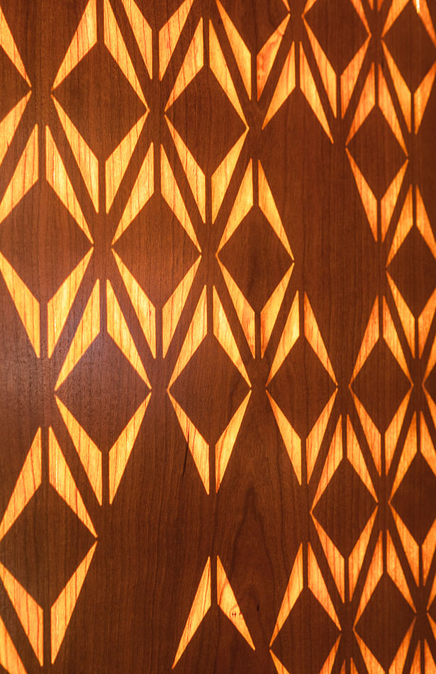 Detail: Custom Back-lit Timber Veneer Wall Pattern