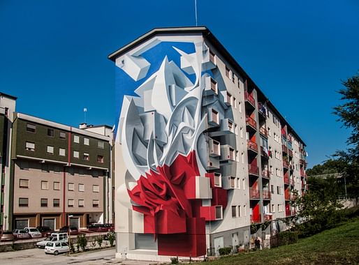 Italian street artist Peeta uses paint to create three-dimensional murals that cause buildings to dematerialize into their surroundings. Image courtesy of Peeta.