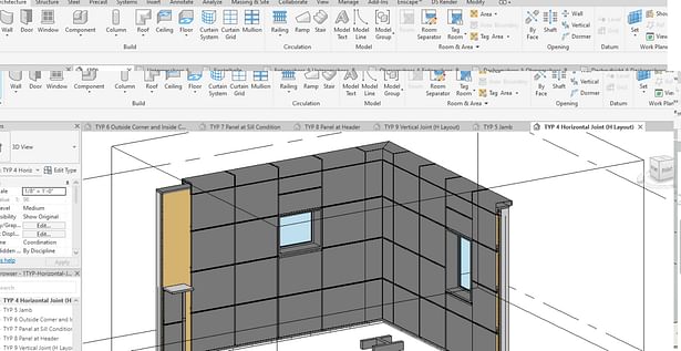 Facade project with parametric families for every rainscreen panel type