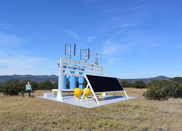 The Solar Wind Power Plant, a facility that makes electricity form the sun and from the wind, stores it in batteries and collects and stores rainwater for the local community.