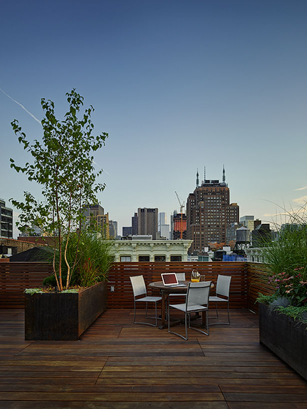 The patio is a welcoming, functional space to take meetings or just get some work done.