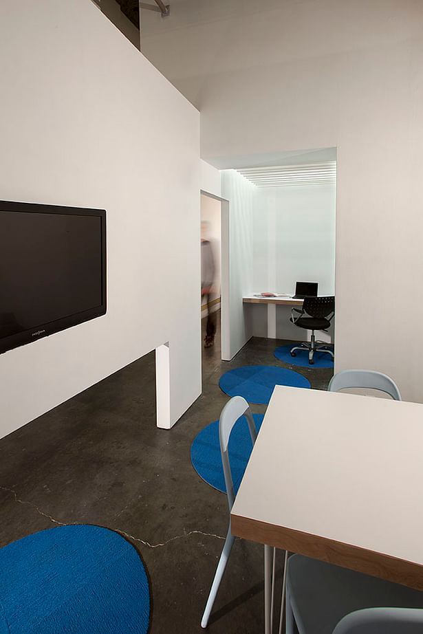 reception area + gallery remodel of art space. technology display + furniture design. 3,600 sq ft.