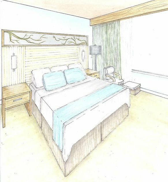 Constructed perspective drawing - deluxe king suite