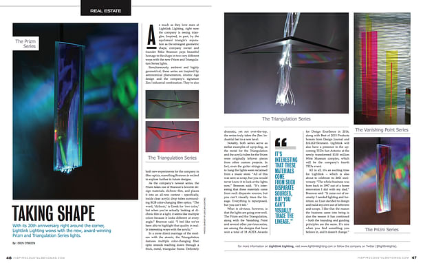 Inspire magazine article w/ Triangulation Series lighting 