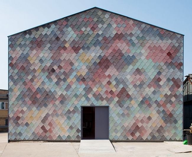 Assemble's studio, the Yardhouse, is adorned with colorful concrete tiles. Credit: Assemble
