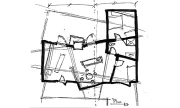 concept sketch with idea of 15 degree rotated walls
