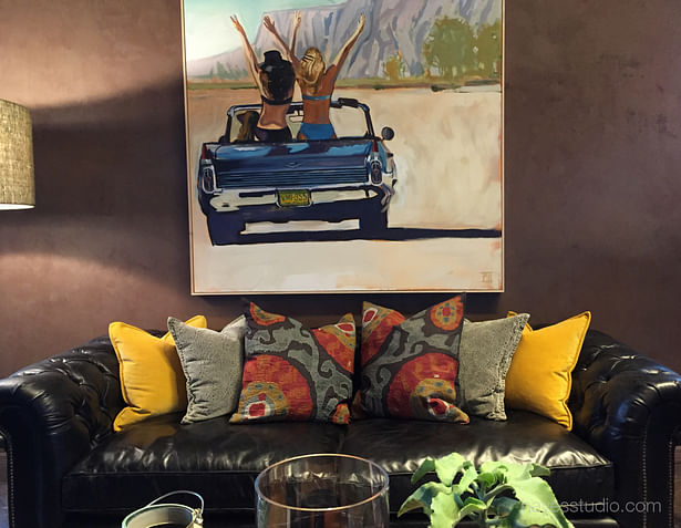 Hayes inc. commissioned artist Palmer Saylor to depict a fun scene of girlfriends taking off on a road trip – the painting invites the viewer to imagine herself as a part of the trip. Catherine Hayes also contributed an original piece of art in response to the light, rocks, and colors of Sedona. 