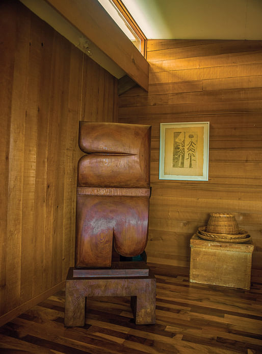 A totemic sculpture by Blunk in the corner of the master bedroom. Credit Lisa Eisner