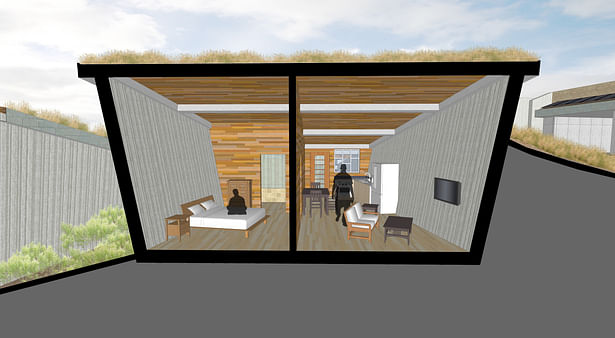 cross section of handicap unit showing angled walls