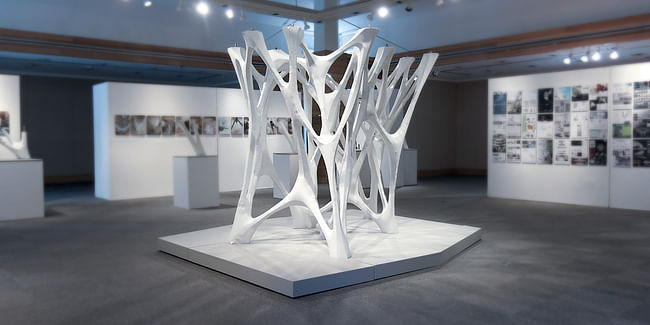 Winner of the APPLIED: Research Through Fabrication Competition and now installed at the University of Texas at Arlington School of Architecture: Cast Thicket, designed by Christine Yogiaman and Ken Tracy (Image courtesy of TEX-FAB)