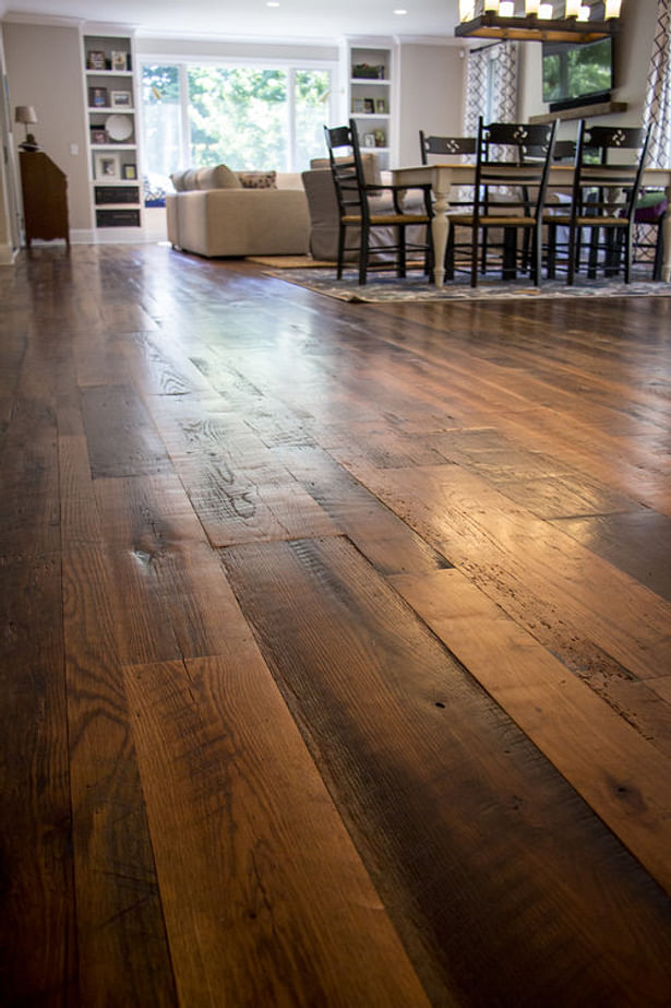 Heartland Barnwood Skip Planed Flooring in Lexington, Kentucky. Visit https://www.oldworldtimber.com/.