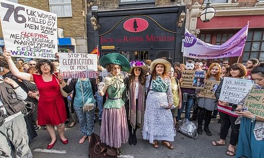  Protesters outside the Jack the Ripper Museum in Cable Street, east London. Photograph: Guy Bell/Rex via theguardian.com.