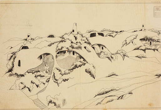 Geoffrey Bawa, Yala Sand Dune Scheme, Elevation, 1968. Ink on paper. Drawing by Nihal Amarasinghe (attributed). Courtesy Geoffrey Bawa Trust. From the 2022 Graham Foundation grant to Geoffrey Bawa Trust for the publication Drawing from the Geoffrey Bawa Archives
