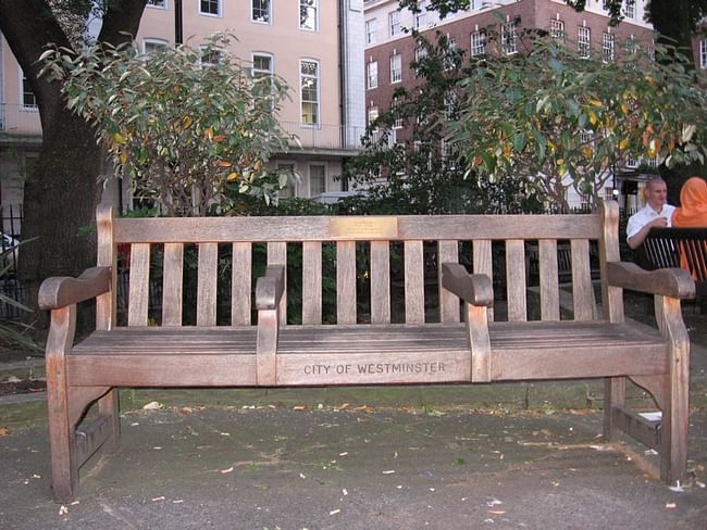 A very difficult bench to sleep on in Soho Square.