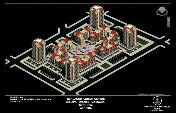 Master Plan Isometric View - Bendaoud Urban Center. - Mascara, Algeria. (1994)