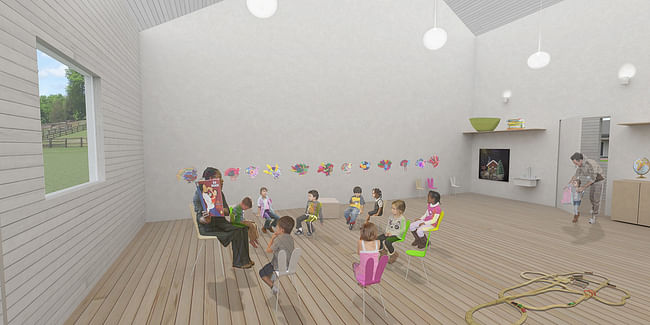 Interior view of the kindergarten classroom in the barn. Image courtesy of Grace Farms and SANAA