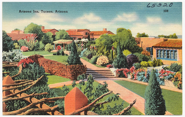 Arizona Inn, Tucson, Arizona (postcard approximately dated 1930 - 1945) via Boston Public Library https://www.flickr.com/photos/boston_public_library/