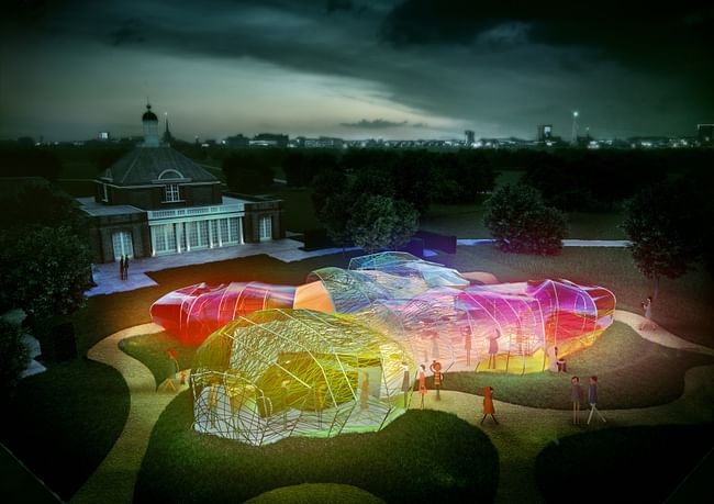 A night view of the 2015 Serpentine Pavilion. Credit: SelgasCano / the Serpentine Galleries