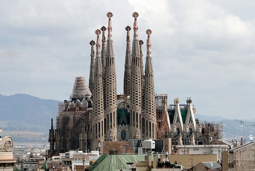 View of the Sagrada Familia cathedral in Barcelona, Spain, Image courtesy of Wikimedia user Bernard Gagnon.