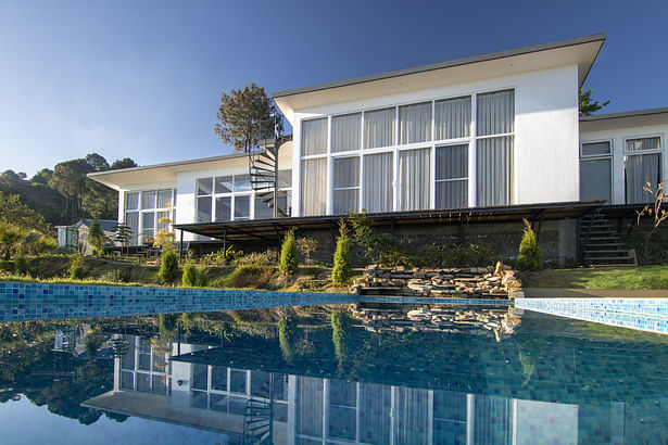 Decks overlooking the pool in the northern garden.