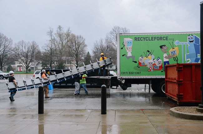 Hauling away seats from Hinkle Fieldhouse. Image courtesy of PUP.