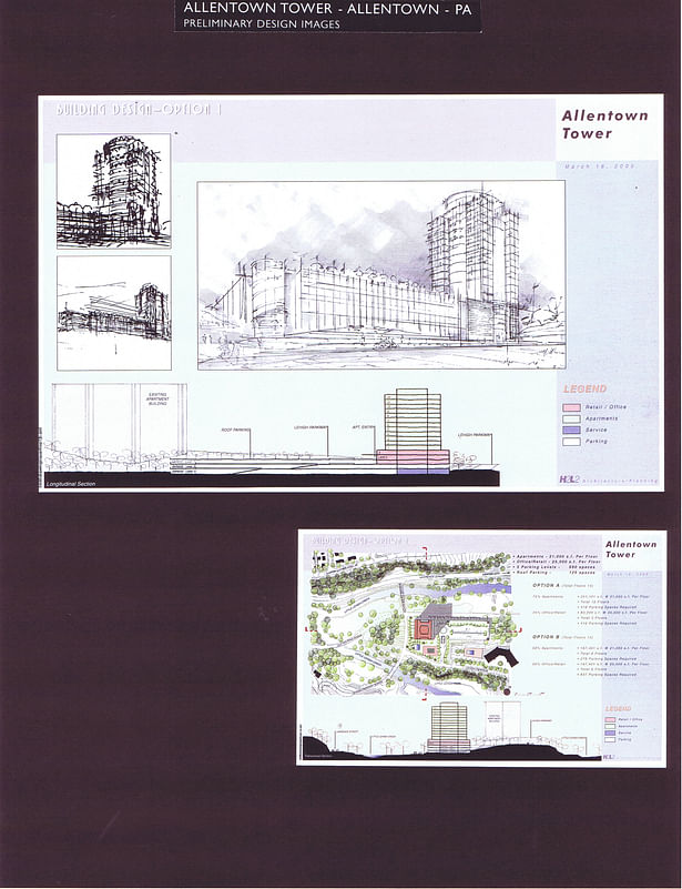 Perspective Sketch, Site Plan and Section, Option 1