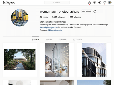 In the male-dominated world of Architectural Photography, Kim Smith aims to shine a light on the world's top female talent. https://www.instagram.com/women_arch_photographers/