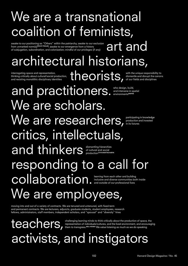 by The Feminist Art and Architecture Collaborative more of their manifesto in No. 46 / ‘No Sweat’ of Harvard Design Magazine