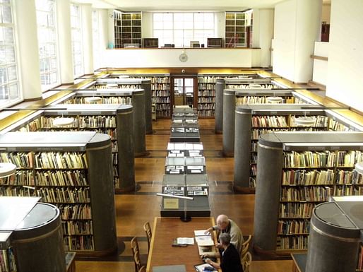 A view of the reading room at the RIBA headquarters in London. Image courtesy of <a href="https://en.wikipedia.org/wiki/File:RIBA_LibraryInterior.jpg"> Photo via Wikimedia user SupportArchitecture</a>